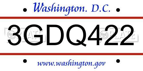 3GDQ422 District Of Columbia License Plate