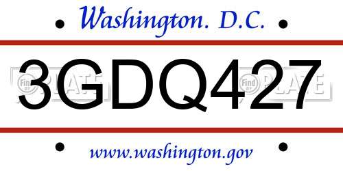 3GDQ427 District Of Columbia License Plate