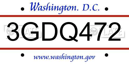 3GDQ472 District Of Columbia License Plate
