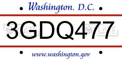 3GDQ477 District Of Columbia License Plate