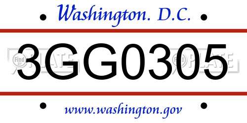 3GG0305 District Of Columbia License Plate