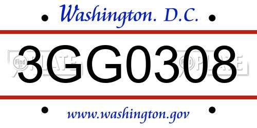 3GG0308 District Of Columbia License Plate