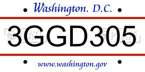 3GGD305 District Of Columbia License Plate