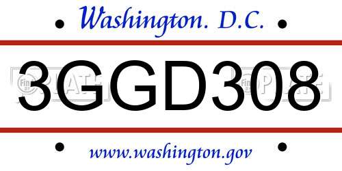 3GGD308 District Of Columbia License Plate