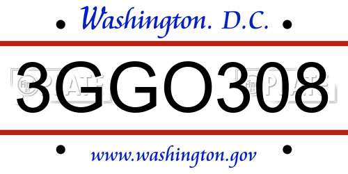 3GGO308 District Of Columbia License Plate