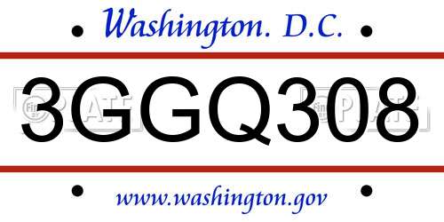 3GGQ308 District Of Columbia License Plate