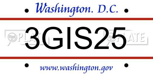 3GIS25 District Of Columbia License Plate