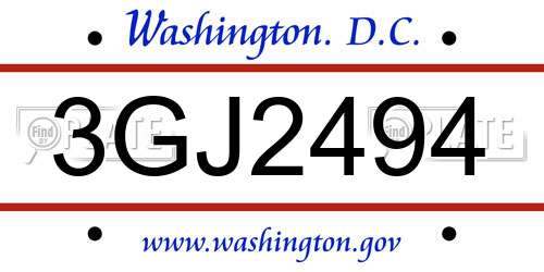 3GJ2494 District Of Columbia License Plate