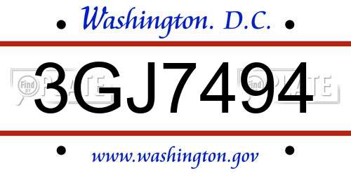 3GJ7494 District Of Columbia License Plate