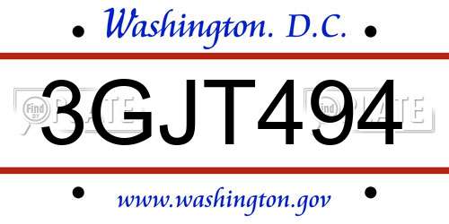 3GJT494 District Of Columbia License Plate