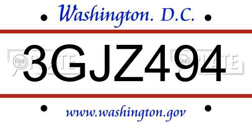 3GJZ494 District Of Columbia License Plate