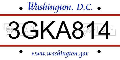 3GKA814 District Of Columbia License Plate