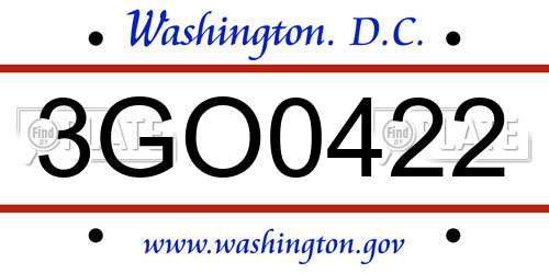 3GO0422 District Of Columbia License Plate