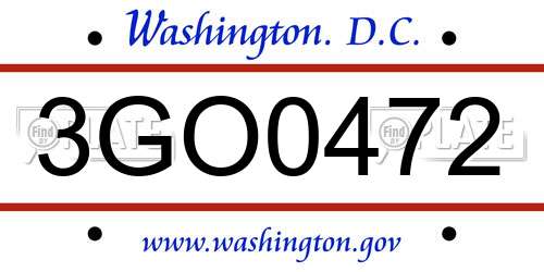 3GO0472 District Of Columbia License Plate