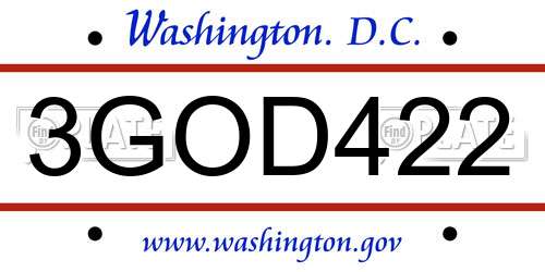 3GOD422 District Of Columbia License Plate