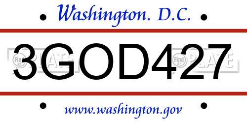 3GOD427 District Of Columbia License Plate