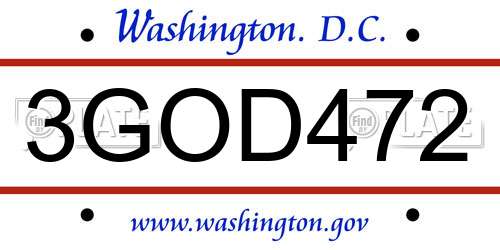 3GOD472 District Of Columbia License Plate