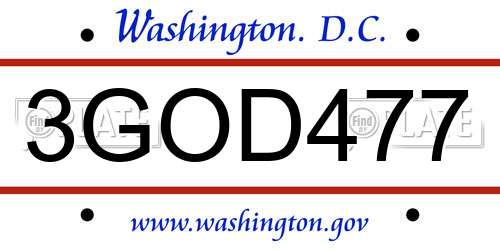 3GOD477 District Of Columbia License Plate