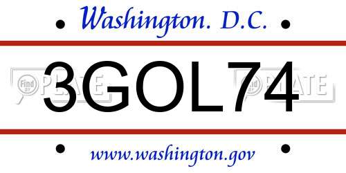 3GOL74 District Of Columbia License Plate