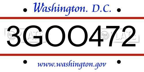 3GOO472 District Of Columbia License Plate