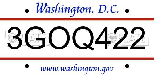 3GOQ422 District Of Columbia License Plate