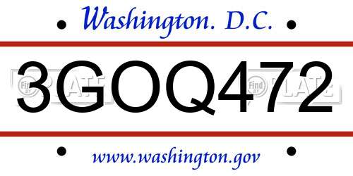 3GOQ472 District Of Columbia License Plate