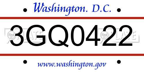 3GQ0422 District Of Columbia License Plate