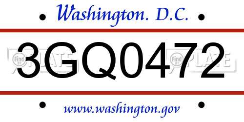 3GQ0472 District Of Columbia License Plate
