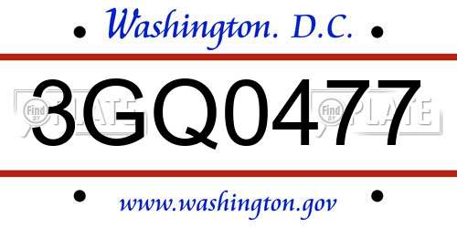 3GQ0477 District Of Columbia License Plate