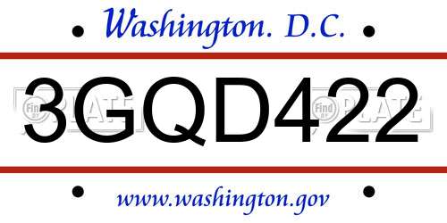 3GQD422 District Of Columbia License Plate