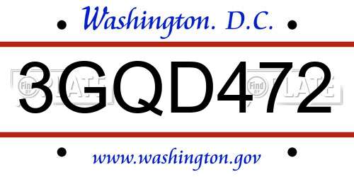 3GQD472 District Of Columbia License Plate