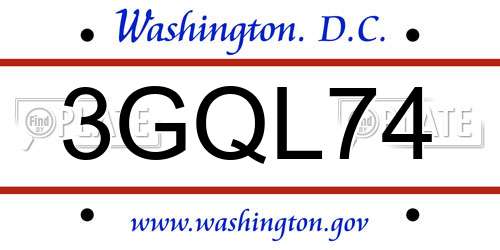 3GQL74 District Of Columbia License Plate