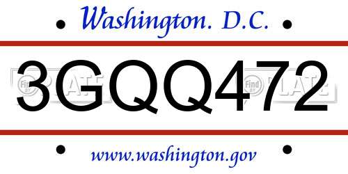 3GQQ472 District Of Columbia License Plate