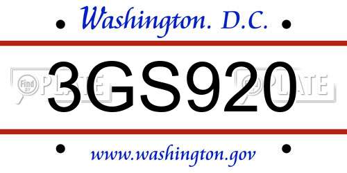 3GS920 District Of Columbia License Plate
