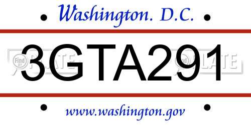 3GTA291 District Of Columbia License Plate