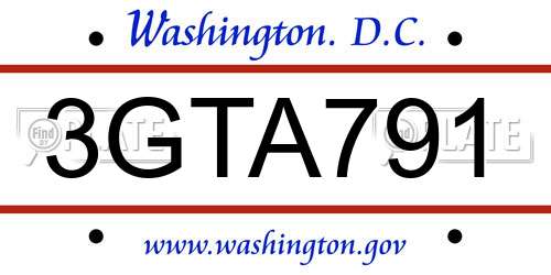 3GTA791 District Of Columbia License Plate