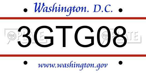3GTG08 District Of Columbia License Plate