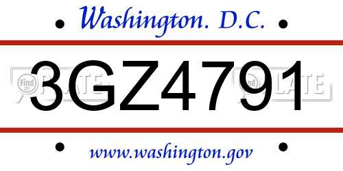 3GZ4791 District Of Columbia License Plate
