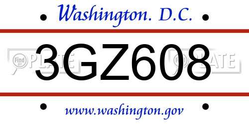 3GZ608 District Of Columbia License Plate