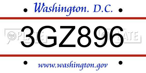 3GZ896 District Of Columbia License Plate
