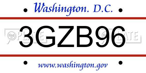 3GZB96 District Of Columbia License Plate