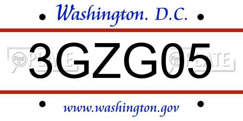 3GZG05 District Of Columbia License Plate