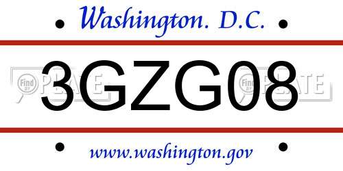 3GZG08 District Of Columbia License Plate