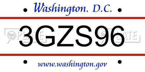 3GZS96 District Of Columbia License Plate