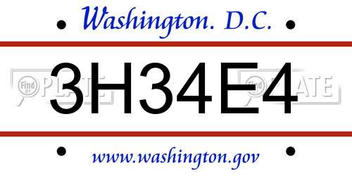3H34E4 District Of Columbia License Plate