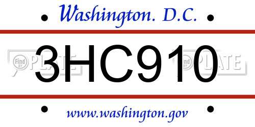3HC910 District Of Columbia License Plate