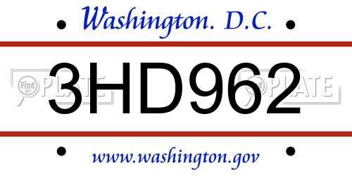 3HD962 District Of Columbia License Plate