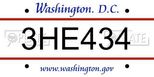 3HE434 District Of Columbia License Plate