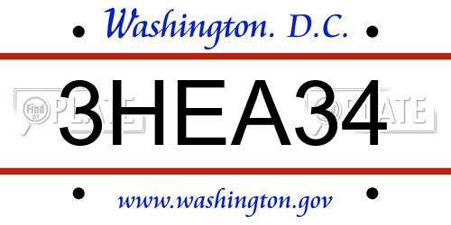 3HEA34 District Of Columbia License Plate