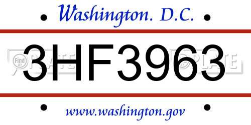 3HF3963 District Of Columbia License Plate